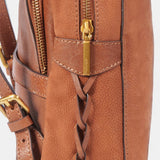 Rucksack aus cognacfarbenem Veloursleder.