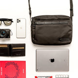 Men's black crossbody bag made from recycled materials