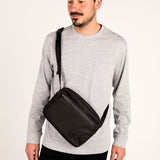 Men's black crossbody bag made from recycled materials