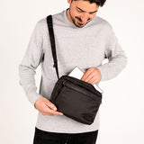 Men's black crossbody bag made from recycled materials