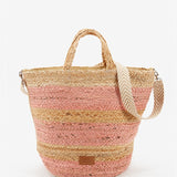 Medium women's basket in striped raffia in pink