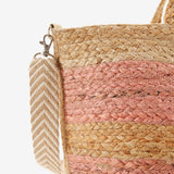 Medium women's basket in striped raffia in pink