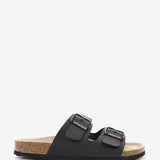 Women's flat leather sandal in black