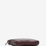 Women's metallic mesh mobile phone bag in burgundy