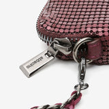 Women's metallic mesh mobile phone bag in burgundy