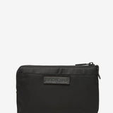 Flat women's toiletry bag in black recycled materials