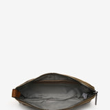 Women's flat toiletry bag in camel recycled materials