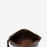 Women's flat felt toiletry bag in brown