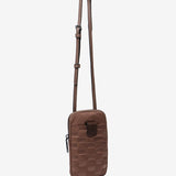 Women's mobile phone bag in taupe quilted nylon