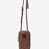 Women's mobile phone bag in taupe quilted nylon