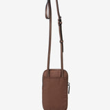 Women's mobile phone bag in taupe quilted nylon