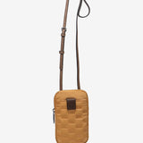 Women's mobile phone bag in quilted nylon amber