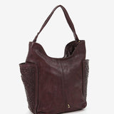 Women's leather hobo bag with braiding in brown