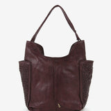 Women's leather hobo bag with braiding in brown