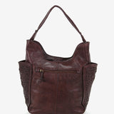 Women's leather hobo bag with braiding in brown