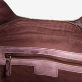 Women's leather hobo bag with braiding in brown