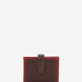 Women's bicolor leather card holder with clasp in brown