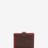 Women's bicolor leather card holder with clasp in brown