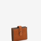 Women's bicolor leather card holder with clasp in cognac