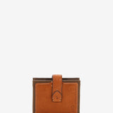 Women's bicolor leather card holder with clasp in cognac