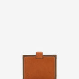 Women's bicolor leather card holder with clasp in cognac