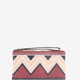 Women's toiletry bag with geometric print in burgundy