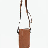 Women's leather mobile phone bag in cognac