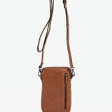 Women's leather mobile phone bag in cognac