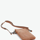 Women's leather mobile phone bag in cognac