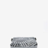 Mobile phone bag in metallic mesh with tropical print in black