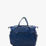 Women's leather bowling bag with braiding in blue