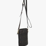 Women's mobile phone bag in green braided leather