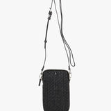 Women's mobile phone bag in green braided leather