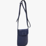 Women's mobile phone bag in blue leather