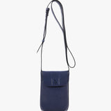 Women's mobile phone bag in blue leather