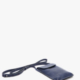 Women's mobile phone bag in blue leather