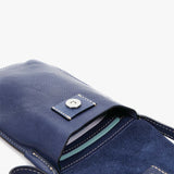 Women's mobile phone bag in blue leather