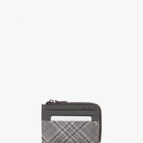 Women's leather wallet-card holder with grey checkered print