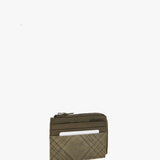 Women's leather wallet-card holder with green checkered print