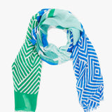 Women's scarf with geometric print in turquoise