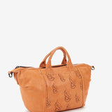 Bolso bowling de mujer en piel troquelada naranja