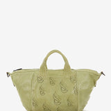 Women's bowling bag in green die-cut leather