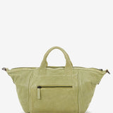 Women's bowling bag in green die-cut leather