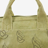 Women's bowling bag in green die-cut leather