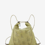 Women's backpack bag in green die-cut leather