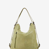 Women's backpack bag in green die-cut leather