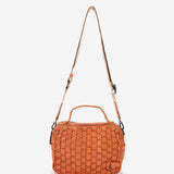 Women's orange braided leather shoulder bag