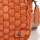 Women's orange braided leather shoulder bag