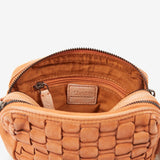 Women's orange braided leather shoulder bag