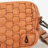 Women's orange braided leather shoulder bag